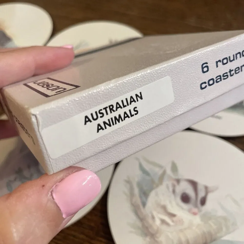 New Jason Round Coasters Australian Animals Set of 6 NOS New Zealand Cork
